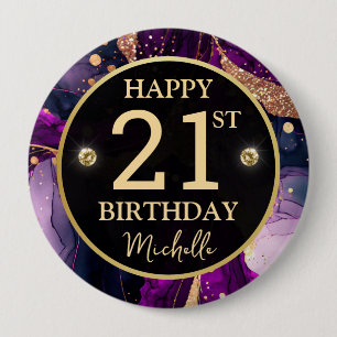Badge Rond 10 Cm Anniversaire Agate Or Violet Glam