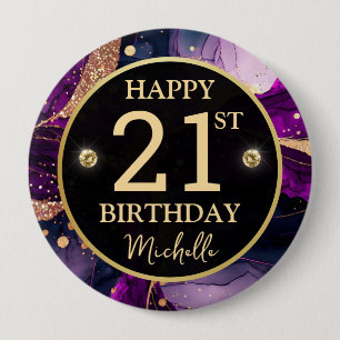 Badge Rond 10 Cm Anniversaire Agate Or Violet Glam
