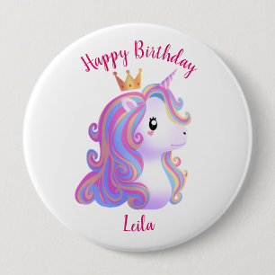 Badge Rond 10 Cm Anniversaire Licorne Fantaisiste
