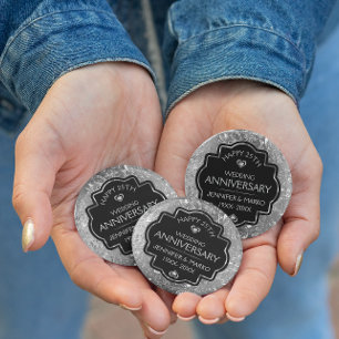 Badge Rond 10 Cm Anniversaires de Silver & Black 25th Wedding