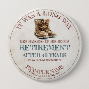 Badge Rond 10 Cm Annonce de retraite avec de vieilles éperons