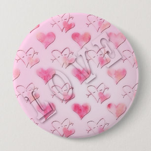 Badge Rond 10 Cm Aquarelle Coeurs Bouton "Aimer" Art Word