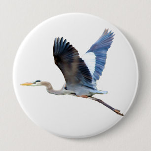Badge Rond 10 Cm Aquarelle Flying Blue Heron