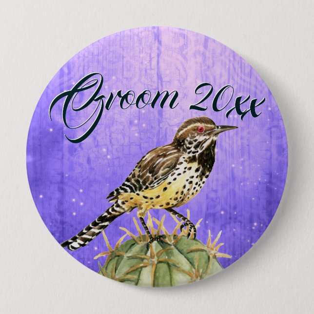 Badge Rond 10 Cm Aquarelle usée sur le Mariage Cactus (Devant)