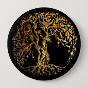 Badge Rond 10 Cm Arbre de vie Mehndi (Or)