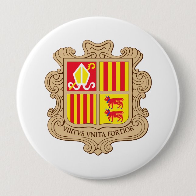 Badge Rond 10 Cm Armoiries d'Andorre (Devant)