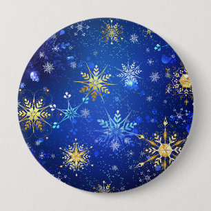 Badge Rond 10 Cm Arrière - plan Bleu XMAS avec des flocons de neige