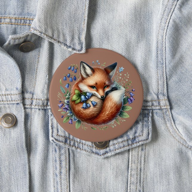 Badge Rond 10 Cm Art botanique du renard floral (En situation)