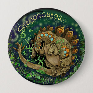 Badge Rond 10 Cm Art Dinosaure Stegosaurus