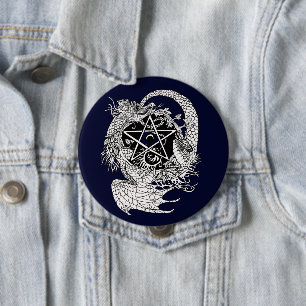 Badge Rond 10 Cm Art Nouveau Pentacle Dragon~bouton