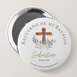 Badge Rond 10 Cm Baptême floral blanc