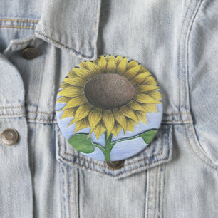 Badge Rond 10 Cm Beautiful Sunflower Drawing