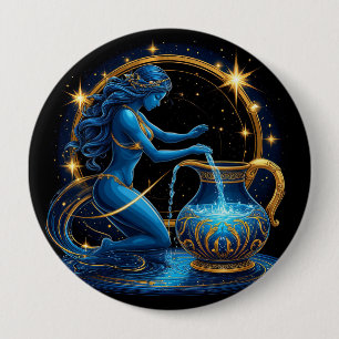 Badge Rond 10 Cm Belle illustration numérique du signe du Verseau