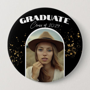 Badge Rond 10 Cm Black Gold Elegant Pin Education Party