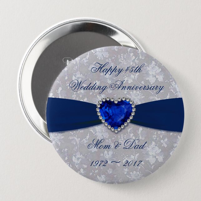 Badge Rond 10 Cm Bold Damask 45th Mariage Anniversary Magnet (Devant & derrière)