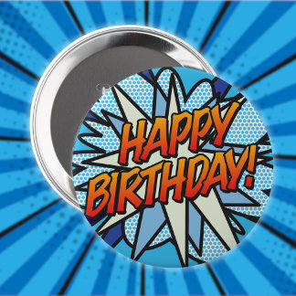 Badge Rond 10 Cm BONJOUR D'ANNIVERSAIRE amusant Retro Comic Book