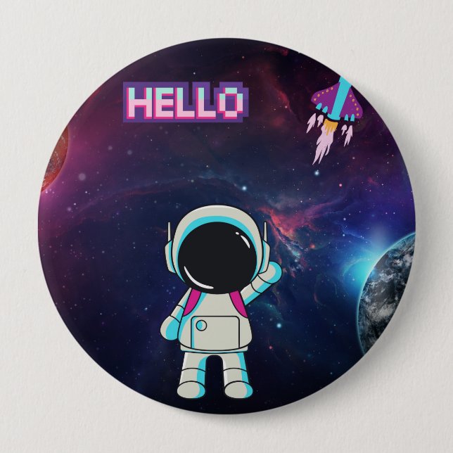 Badge Rond 10 Cm Bonjour de l'espace, (Devant)
