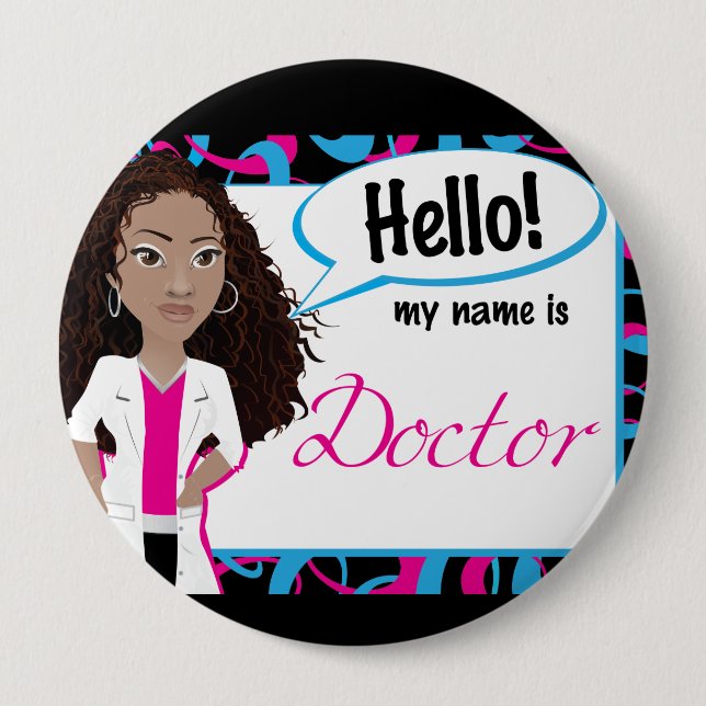 Badge Rond 10 Cm Bonjour étiquette nommée - Dr. Sisterlocs (Devant)