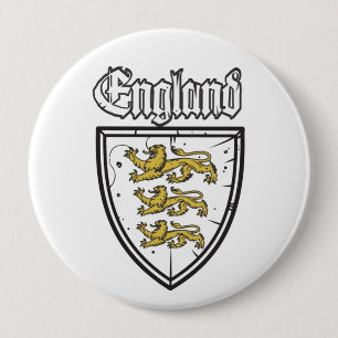 Badge Rond 10 Cm Bouclier en bois des Trois Lions d'Angleterre