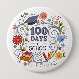 Badge Rond 10 Cm Bouton "100 jours d'école"