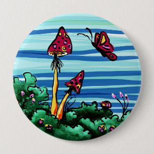 Badge Rond 10 Cm Bouton, 2 champignons rouges
