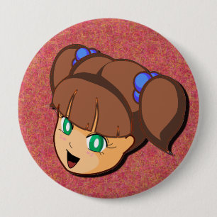 Badge Rond 10 Cm Bouton Brown de fille de Manga