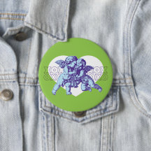 Bouton Coeur Angel bleu/violet/vert