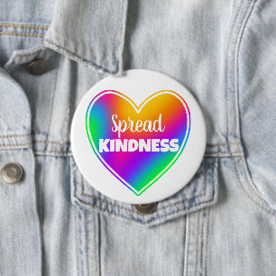 Badge Rond 10 Cm Bouton Coeur Arc-en-ciel
