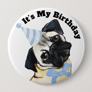 Badge Rond 10 Cm Bouton d'anniversaire de chien Pug