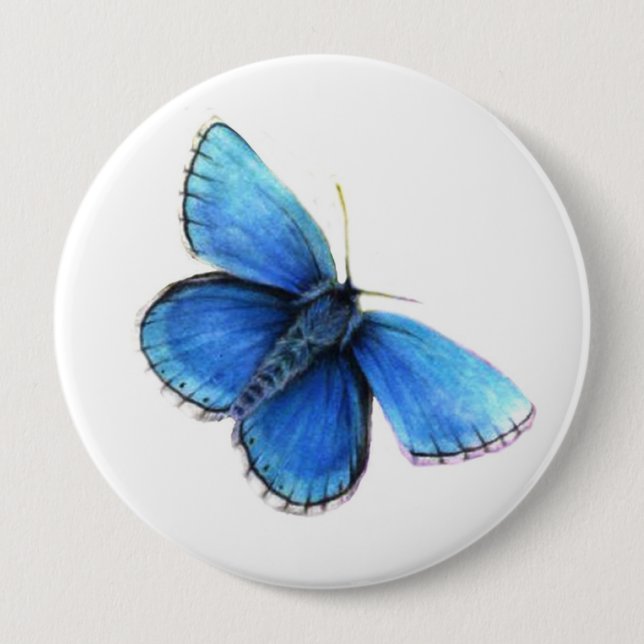 Badge Rond 10 Cm Bouton d'aquarelle bleu papillon (Devant)