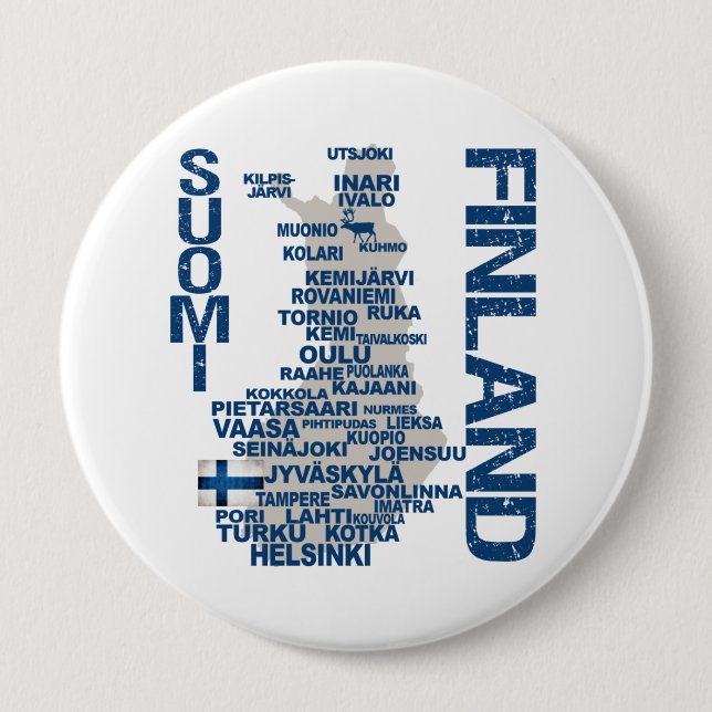 Badge Rond 10 Cm Bouton de CARTE de la FINLANDE (Devant)