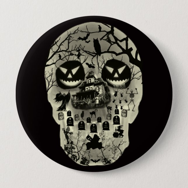 Badge Rond 10 Cm Bouton de crâne de lune (Devant)