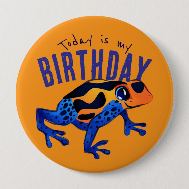 Badge Rond 10 Cm Bouton de grenouille d'anniversaire orange (Devant)
