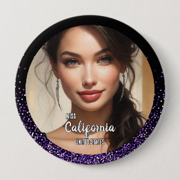 Badge Rond 10 Cm Bouton de photo Purple Glitz Pageant