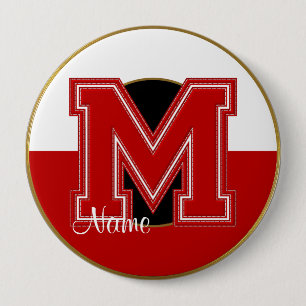 Badge Rond 10 Cm Bouton décoré d'un monogramme d'école, lettre