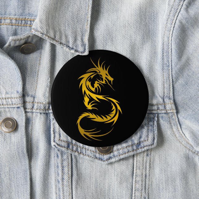 Badge Rond 10 Cm Bouton Dragon d'or (En situation)