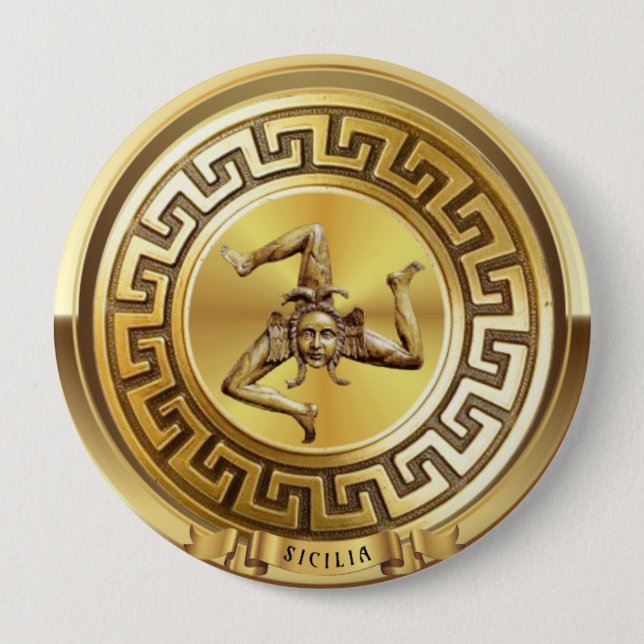 Badge Rond 10 Cm Bouton épinglé doré de Sicilia (Sicile) (Devant)