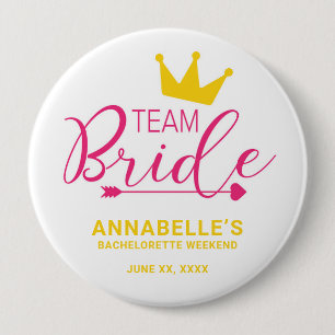 Badge Rond 10 Cm Bouton Equipe Mariée. Couronne, Flèche Cupidante,