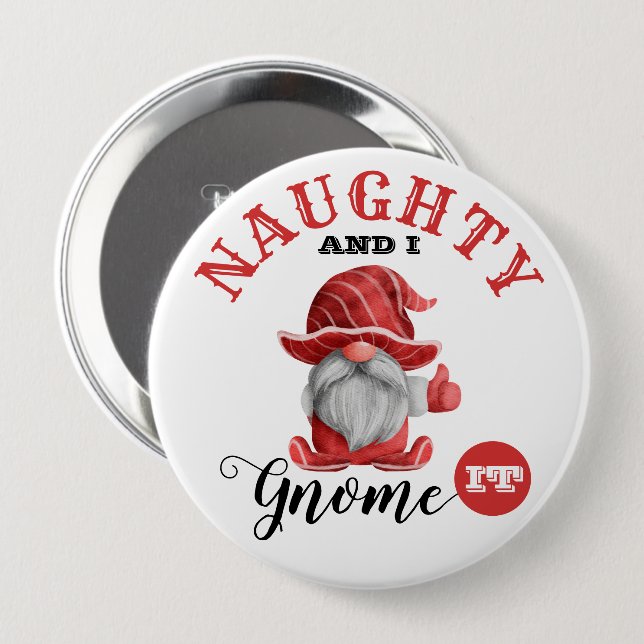Badge Rond 10 Cm Bouton Gnome de Noël amusant (Devant & derrière)