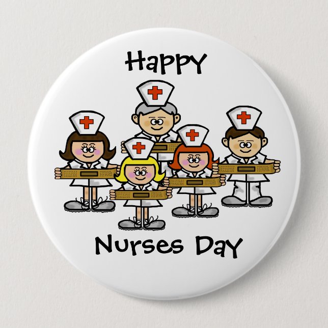 Badge Rond 10 Cm Bouton heureux de jour d'infirmières (Devant)