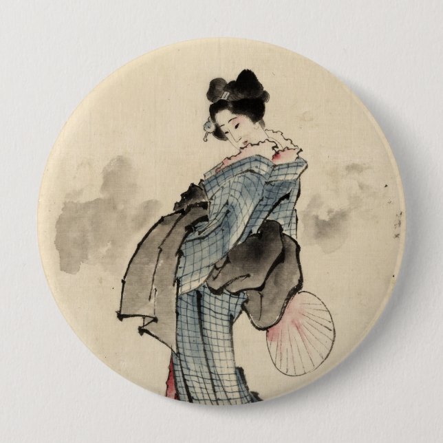 Badge Rond 10 Cm Bouton japonais de femme (Devant)