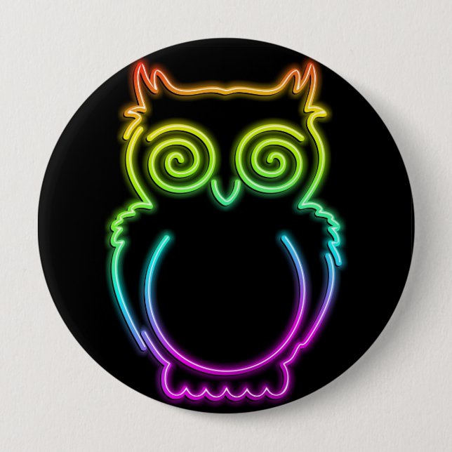 Badge Rond 10 Cm Bouton lumière néon psychédélique hibou (Devant)