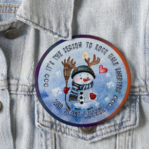 Badge Rond 10 Cm Bouton moche Sweater 2e gagnant FUNNY SNOWMAN