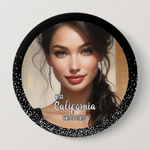 Badge Rond 10 Cm Bouton Photo de Défilé Paillettes Argentées