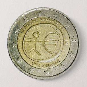 Badge Rond 10 Cm Bouton Pièce Deux Euros