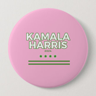 Badge Rond 10 Cm Bouton rose et vert Kamala Harris