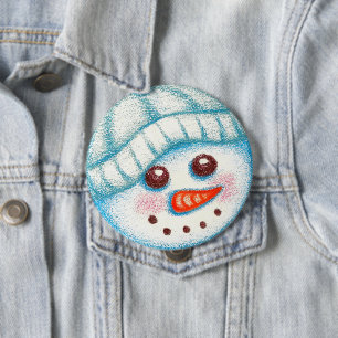 Badge Rond 10 Cm Bouton Snowman