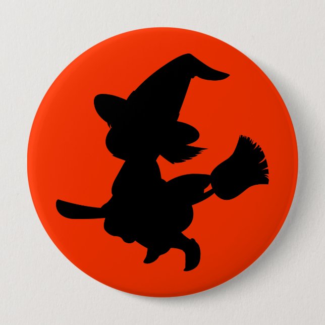 Badge Rond 10 Cm Bouton Sorcière Silhouette (Devant)