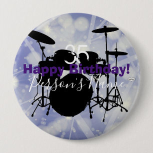 Badge Rond 10 Cm Bouton Thème d'anniversaire du batteur HAMbWG