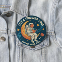 Bouton "Vivez mille vies" de l'astronaute vintage